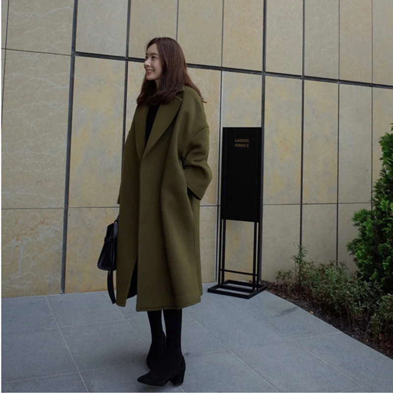 2018 Plus Size 4XL Women Winter Jacket Army Green/Black Fashion Long Coat Women Coat Female Thicked Winter Wool Coat