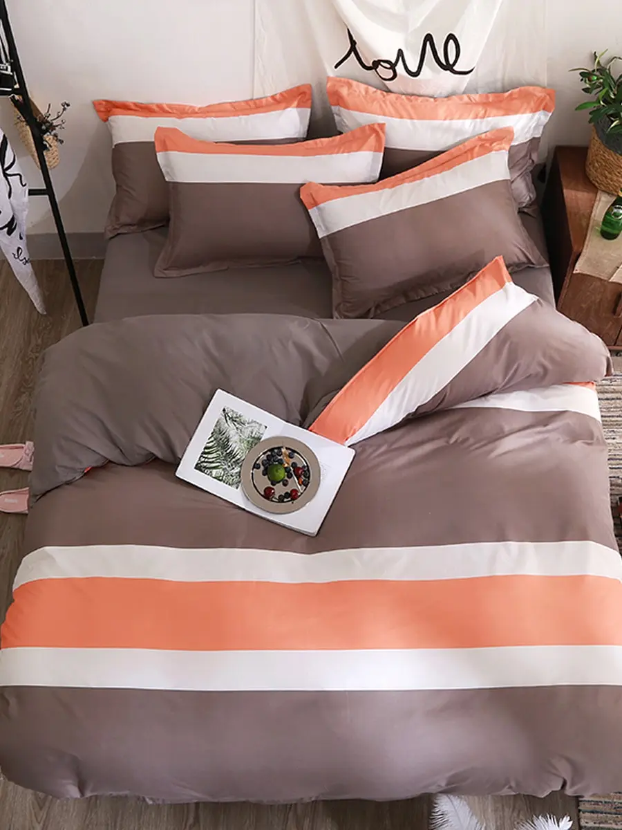 

4 Pcs Duvet Cover Set Simple Design Elegant Color Block Bed Set