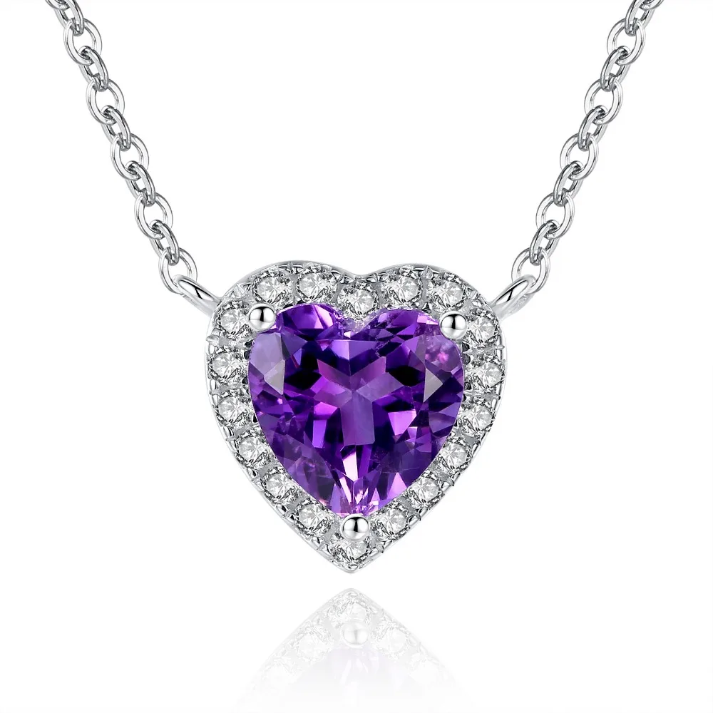 STAR HARVEST 925 Sterling Silver Heart Amethyst Crystal Rhodium Plated