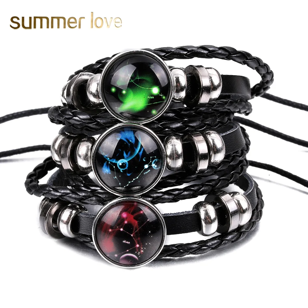 

Unisex Fashion 12 Constellations Braided Leather Bracelet & Bangles Multilayer Bracelets Casual Zodiac Signs Jewelry Gift New