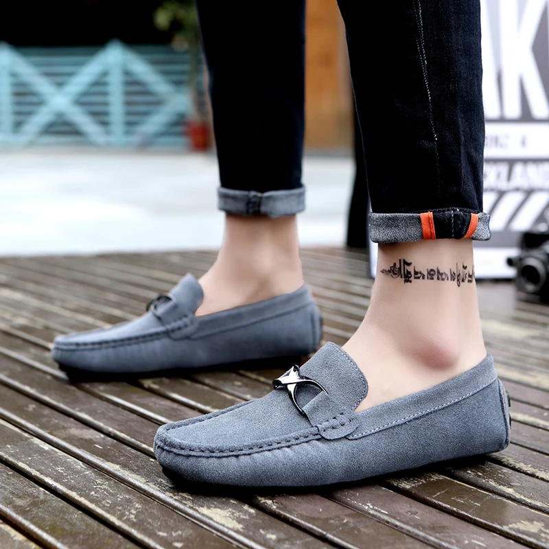 Véritable Chaussures Black Homme Sur Italien En Bateau Plein Chaussure Mocassins Hommes Décontractées Glissement Pour Daim Mens blue Cuir gray Air 8YpwTRq