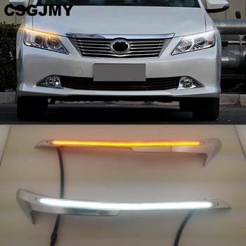 

CSGJMY 2PCS Car Headlight LED Eyebrow Daytime Running Light DRL With Yellow Turn Signal Light For Toyota Camry 2012 2013 2014