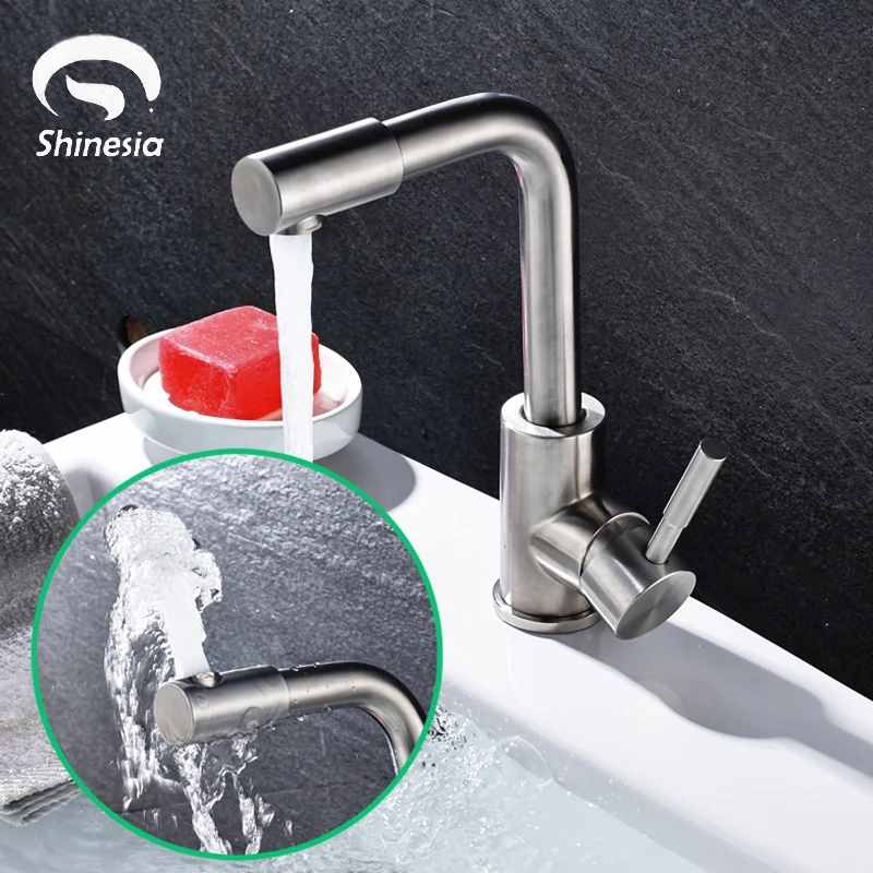 

Free Shipping Stainless Steel Bathroom Sink Faucet Single Handle 360 Degree Rotating Spout Basin Mixer Tap Deck Mounted