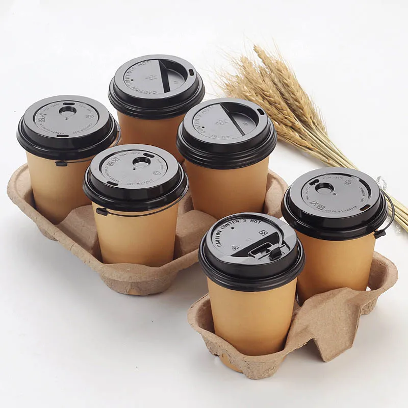 US $24.30 Disposable Paper Coffee Cup Holder Four Grids Take Away Drinks Shelf ToGo Box Cafe Restaurant Packing Tools Holders 20pcsSet