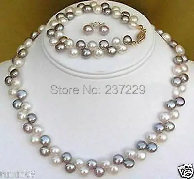 

Wholesale price FREE SHIPPING ^^^Black White freshwater Pearl necklace, bracelet,earring