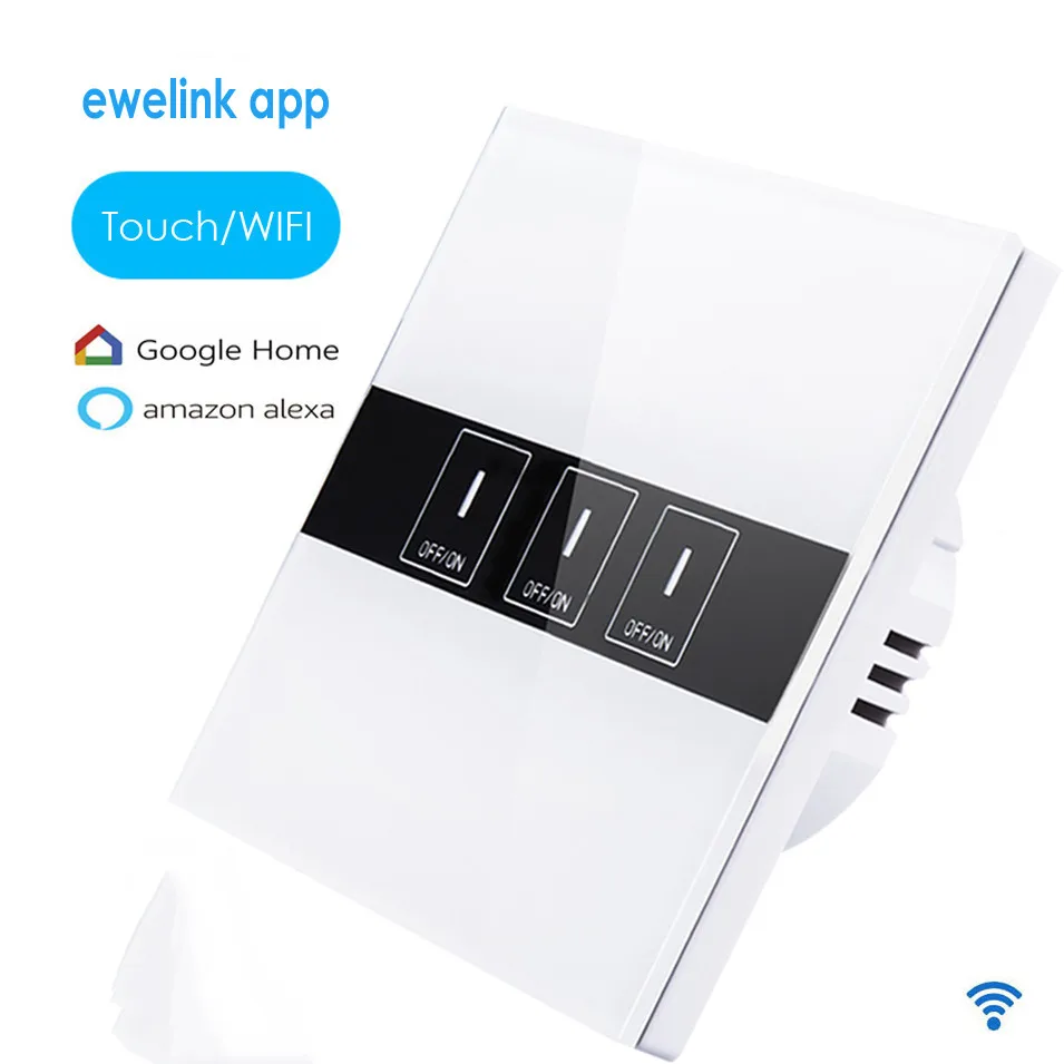 EU Type ewelink app 3 gang 1 way Wifi Control Switch,Wireless Control Light Touch Wall Switch, Smart Home Android IOS, Alexa