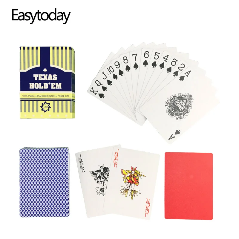 Easytoday 1Pcs/Set New Playing Cards Baccarat Texas Hold'em Plastic Waterproof Frosted Poker Cards Board Games Small Print