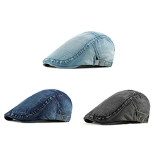 Solid Color Beret Cap Women Men Summer Sunshade Breathable Adjustable Washed Denim Peaked Hat Outdoor Headwear Running Hiking
