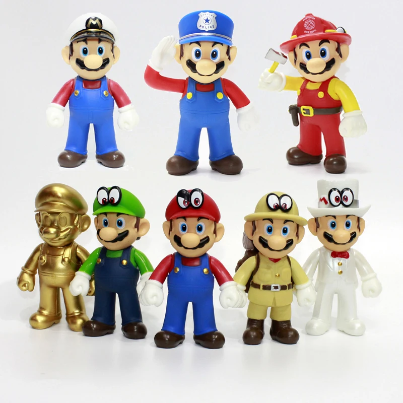 

New 12cm Super Mario Figure Toys Odyssey Firemen Captain Super Mario Bros Bowser Luigi Action Figures Collectible Model Doll