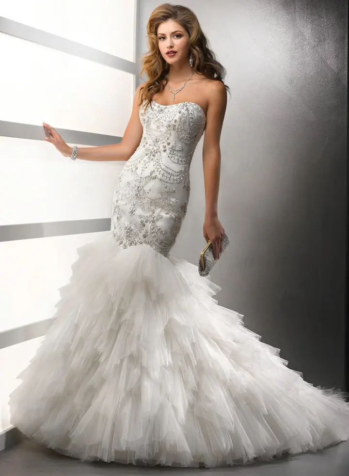 Heavy Beading Silver Embroidery With Crystals Mermaid Bridal Gowns