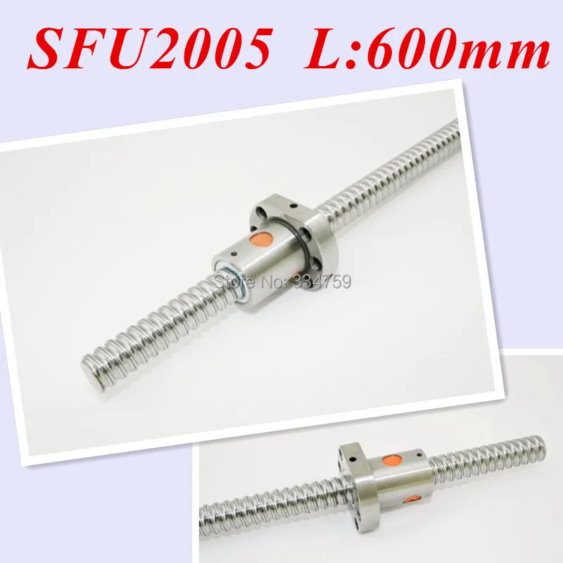 Zero Backlash Rolled Ball Screw SFU2005 L600mm with single SFU2005 ball nut for XYZ CNC partsin
