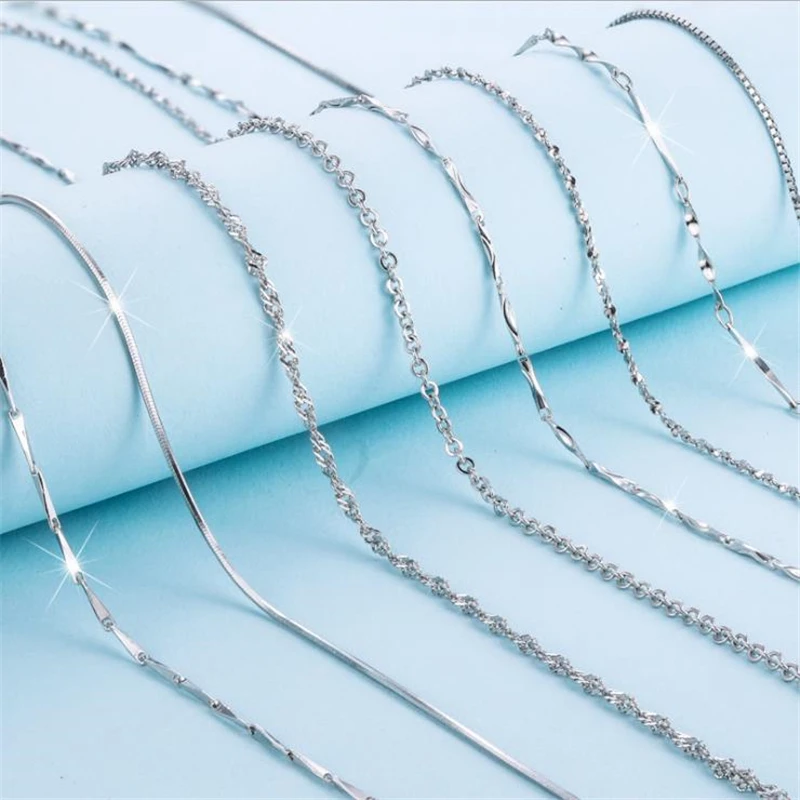 

KOFSAC Many Types 1mm 40/45cm 925 Sterling Silver Chain Necklaces For Women Men DIY Snake Chain Wholesale Jewelry Accessories