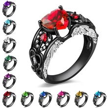 AMORUI, крылья ангела, черные обручальные кольца для женщин/женщин, мода AAA, циркон, камень для рождения, обручальное кольцо, вечерние, подарок, Прямая поставка