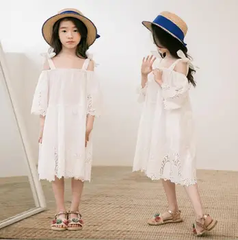 

2019 Korean style girls bow dress fashion summer high quality cotton girls dresses 4-9t B306