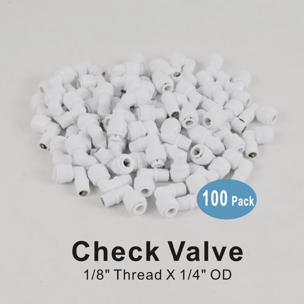 

100 PACK of Male Elbow Check Valve 1/8" Thread Male x 1/4" Quick Push Fitting Connection Water Filter and Reverse Osmosis System