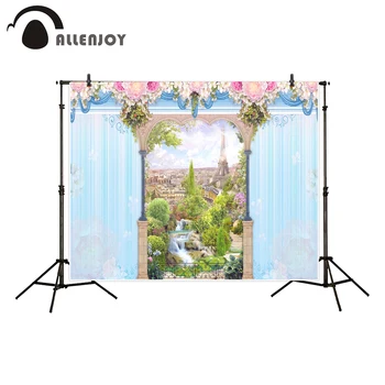 

Allenjoy photography backdrop spring wedding love in Paris Eiffel Tower flower town background photocall new photo studio