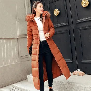 

Women jacket parkas 2018 Winter New Korean Long Overcoats Ladies Slim Warm Cotton Coat Women Hooded Color Collar Outerwear NO537