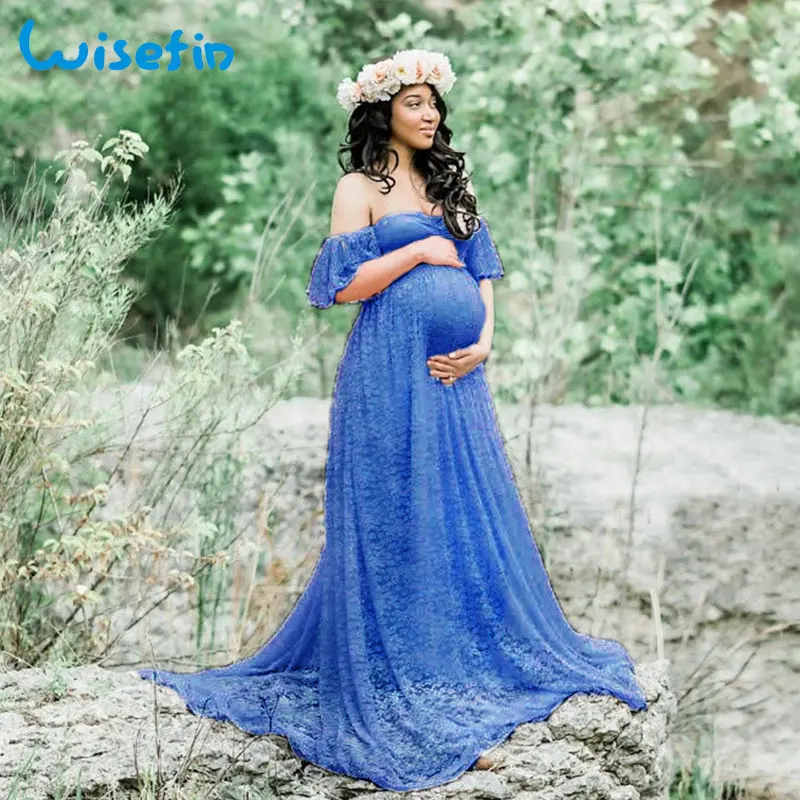 

Wisefin Maternity Maxi Dresses For Pregnant Women 2018 Summer Lace Maternity Dress Photography Pregnancy Photography Props P30