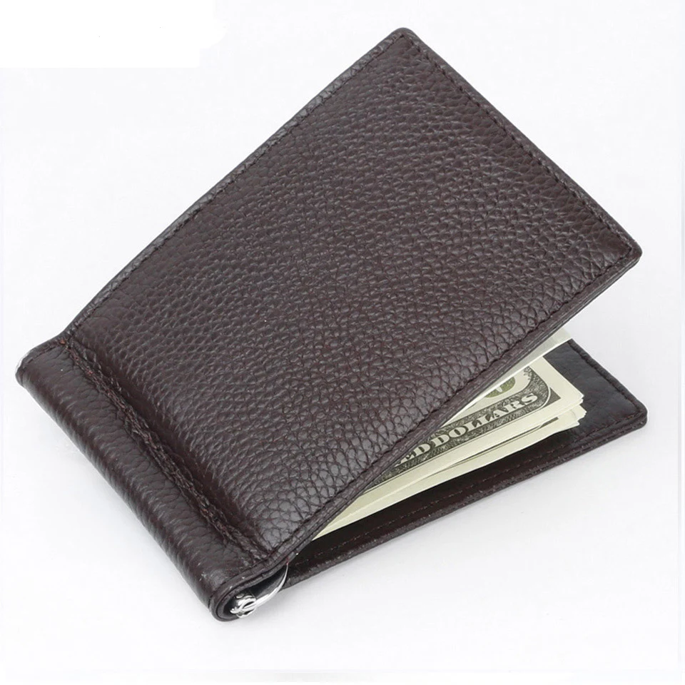 

High Quality Genuine Leather RFID Money Clip Wallet Slim with Metal Money Holder Magnet Hasp Clips Pocket Purse Money Clamp