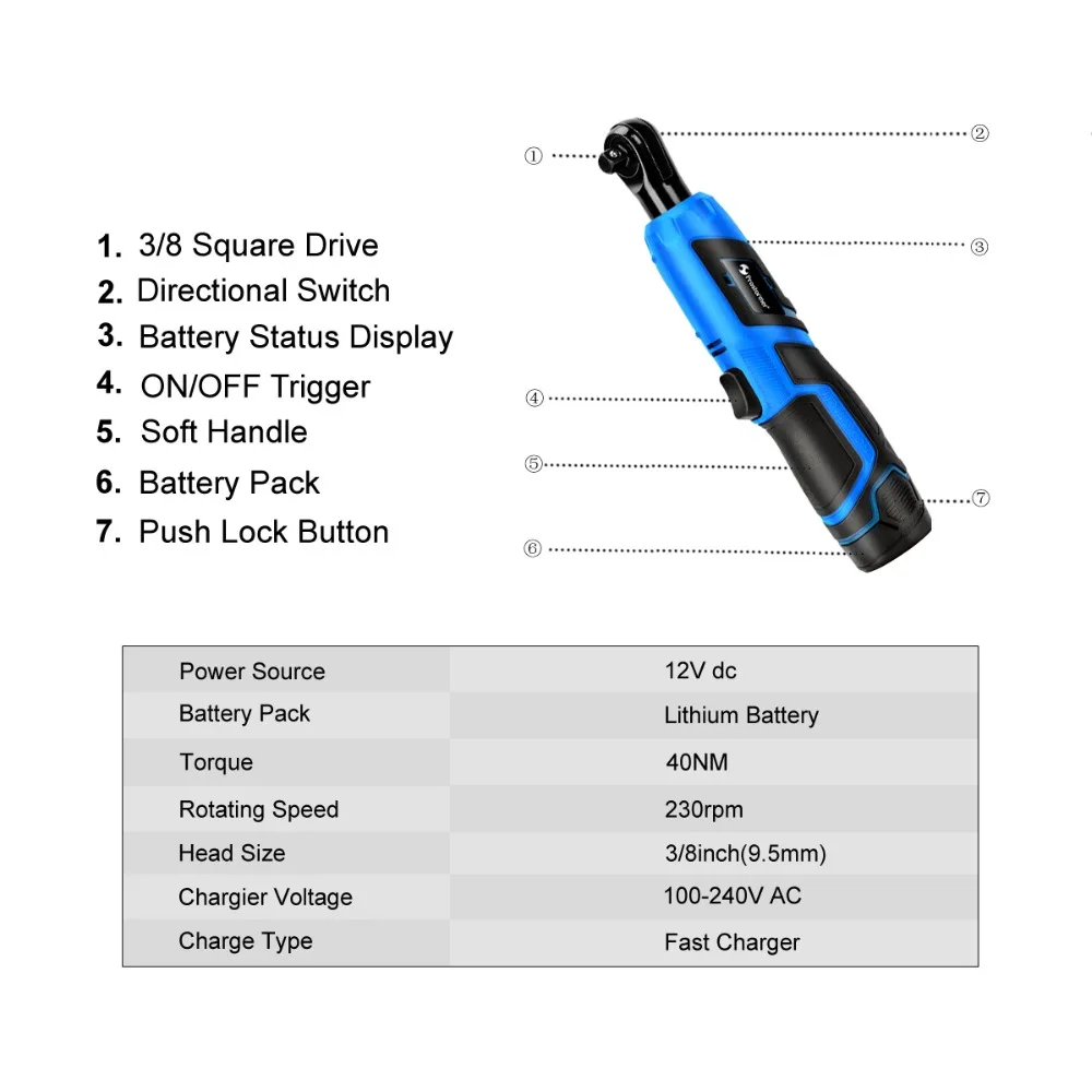 PROSTORMER 12V электрический ключ 3/8 Аккумуляторный Трещоточный ключ перезаряжаемый строительные леса 40 нм Реверсивный ключ с гнездовые инструменты