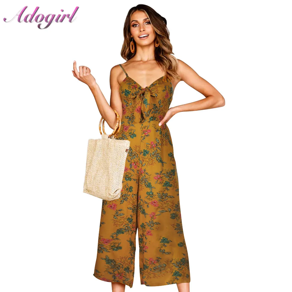 

Summer Boho Floral Print Jumpsuit Women Sexy Spaghetti Strap Backless Party Long Playsuits Rompers Casual overalls outfit female