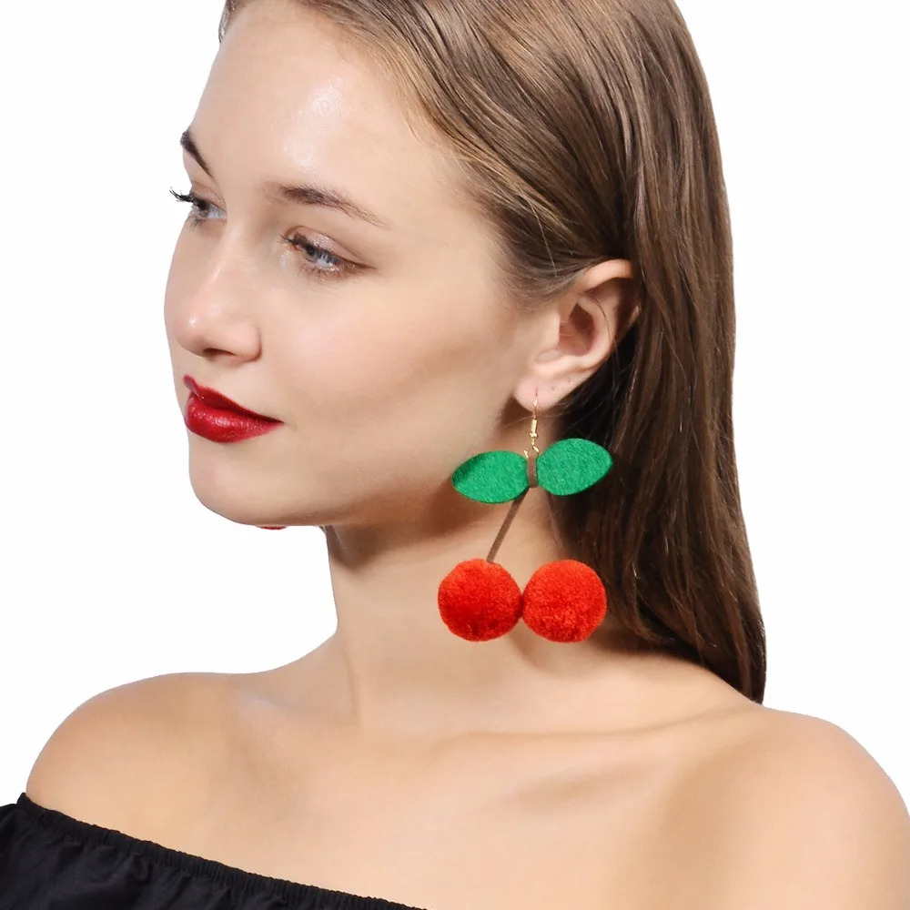 

Ingemark Cute Korean Style Velvet Fruit Cherry Earrings for Women Faux Fur Ball Drops Dangle Earring Ear Jewelry Girlfriend Gift