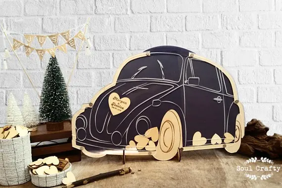 Beetle Свадебная Гостевая книга Альтернатива Bugs Drop Top деревянные Сердца