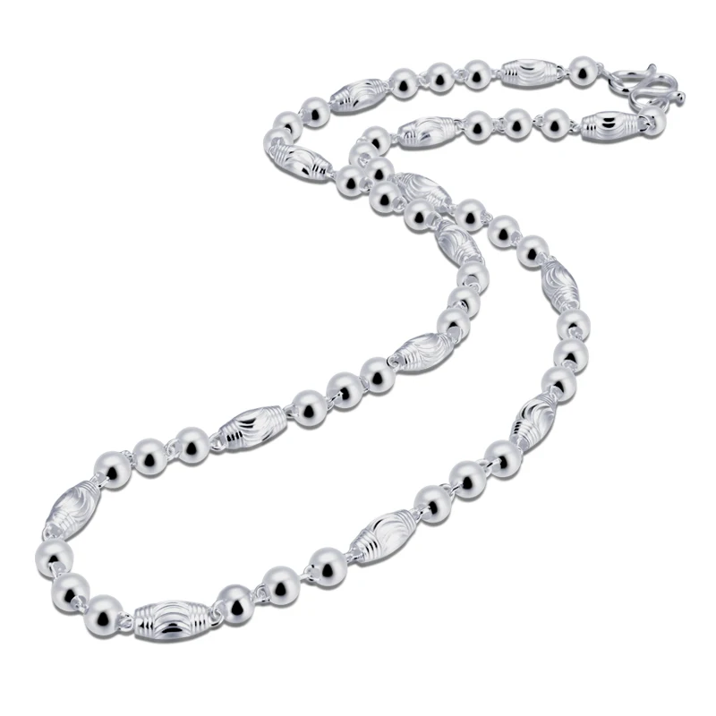 

Wholesale men solid 925 silver necklace Fashion man long chain Silver jewelry men Necklace Chain ball Link Chain Jewelry Gift