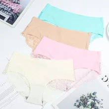 Женские Модные бесшовные трусики Необычные кружевные сексуальные бесследные необработанные хипстерские мягкие однотонные бесследные хлопковые трусики с промежностью