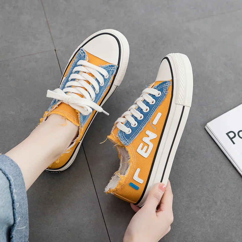 

2019 Spring Autumn New Style Women Vulcanized Solid Shoes Sneakers Ladies Lace-up Casual Shoes Breathable Walking Canvas Shoes