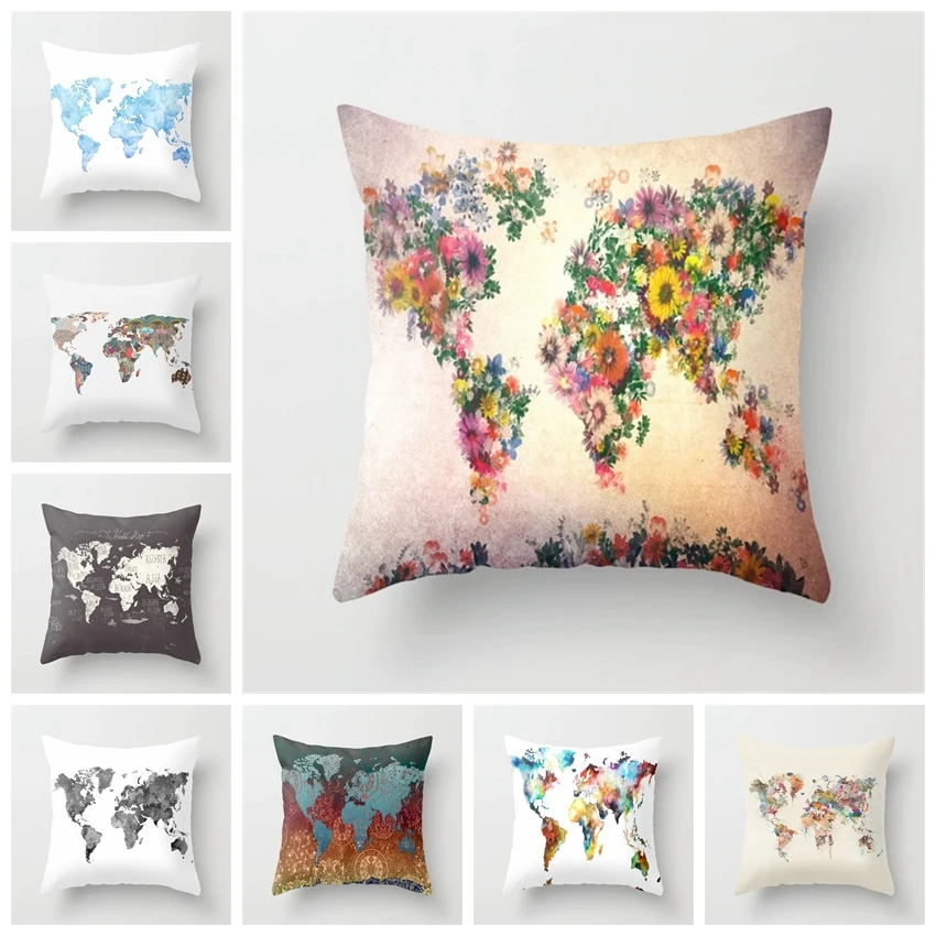 

World Map Cushion Cover Throw Pillows Poduszki Dekoracyjne Housse De Coussin Kussenhoes Decorative Pillows Coussin Decoratif