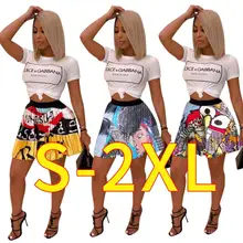 Новинка, женские летние винтажные плиссированные мини-юбки выше колена с мультяшным принтом и буквами, завышенная талия, Ретро стиль, модная юбка Z022