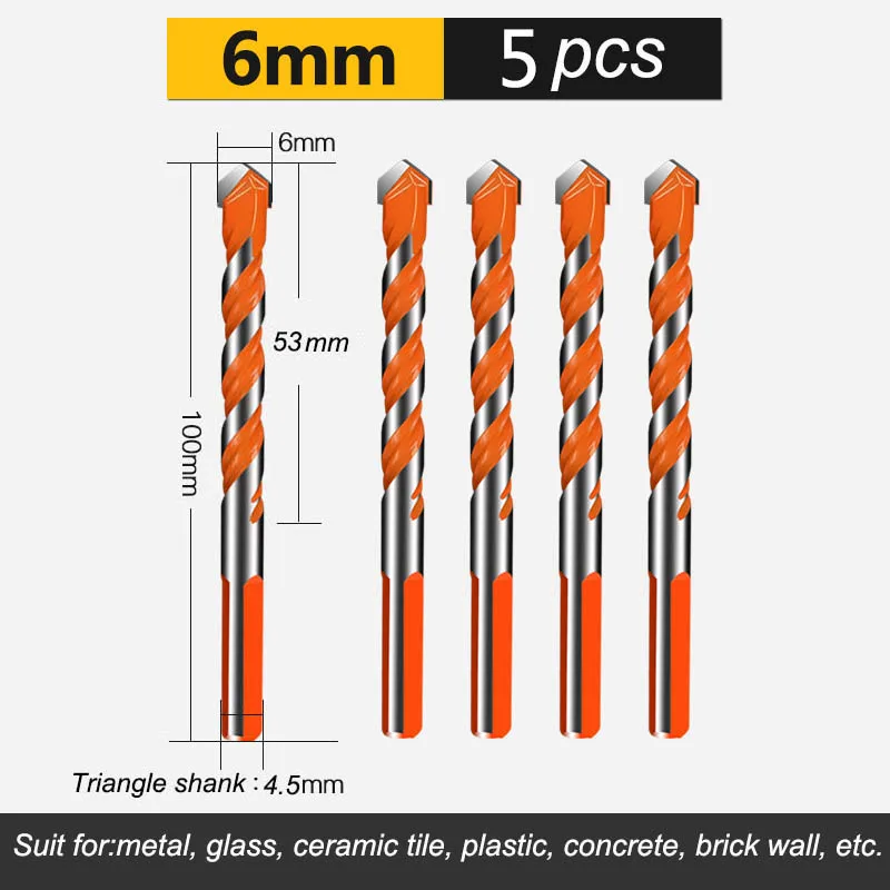 6 мм-12 мм электрические инструменты треугольный хвостовик дрель молоток бетон керамика плитка Металл сверло Набор DIY настенное Отверстие пила бурение - Цвет: D01206