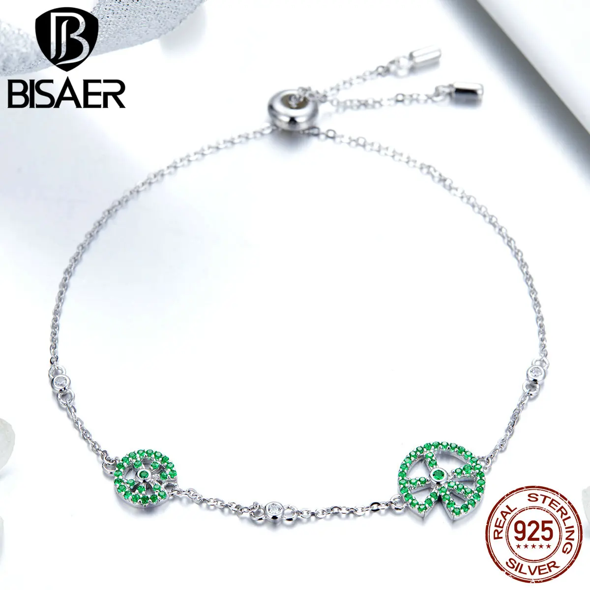 

BISAER Authentic 925 Sterling Silver Lotus Jumping Frog Women Chain Link Bracelets Femme Zircon Sterling Silver Jewelry EFB006