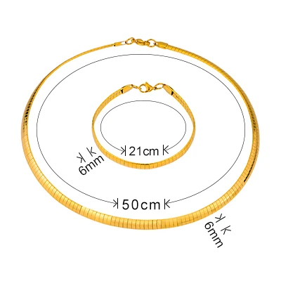 Baoyan модные 316L Нержавеющая сталь змея цепи золотые Цвет колье Цепочки и ожерелья и браслет Ювелирные наборы для Для женщин комплект украшений - Окраска металла: Length50CM Width6MM