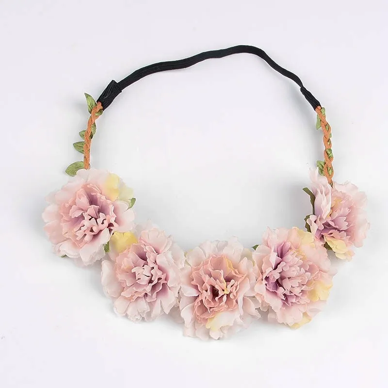 Silicone Anti-lost Chain Strap Adjustable  10pcs/lot Fashion Women Bohemia Beach Peony Flower Headband Scrunchy Hairband Wreath Flora Adjustable Headband Hair Accessories newborn socks for babies