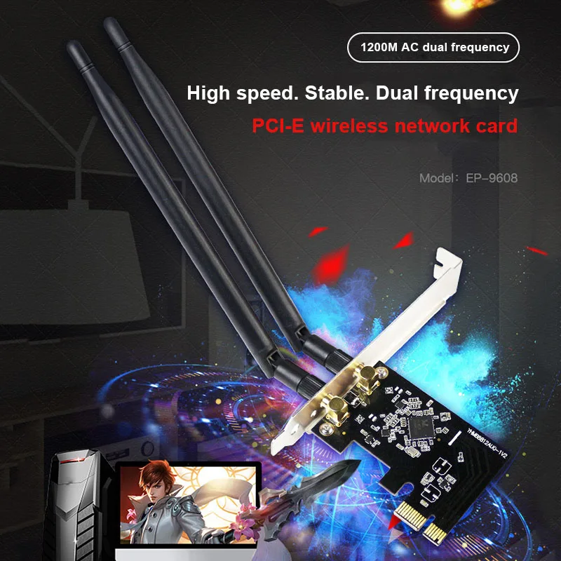 

Dual-Band 1300Mbps PCI-E Wireless WiFi Adapter 802.11 AC PCI Express Networks Card 2.4/5GHz XXM8