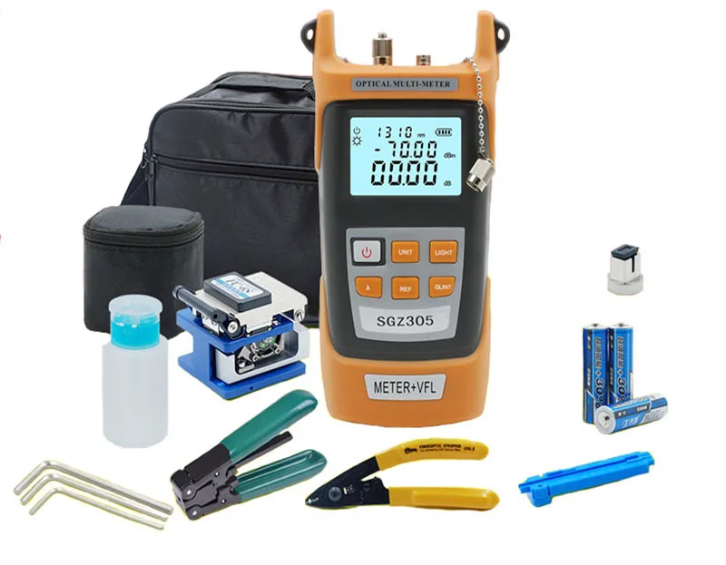 

Fiber Optic FTTH Tool Kit with Fiber Cleaver and Optical Power Meter 5km Visual Fault Locator Wire stripper