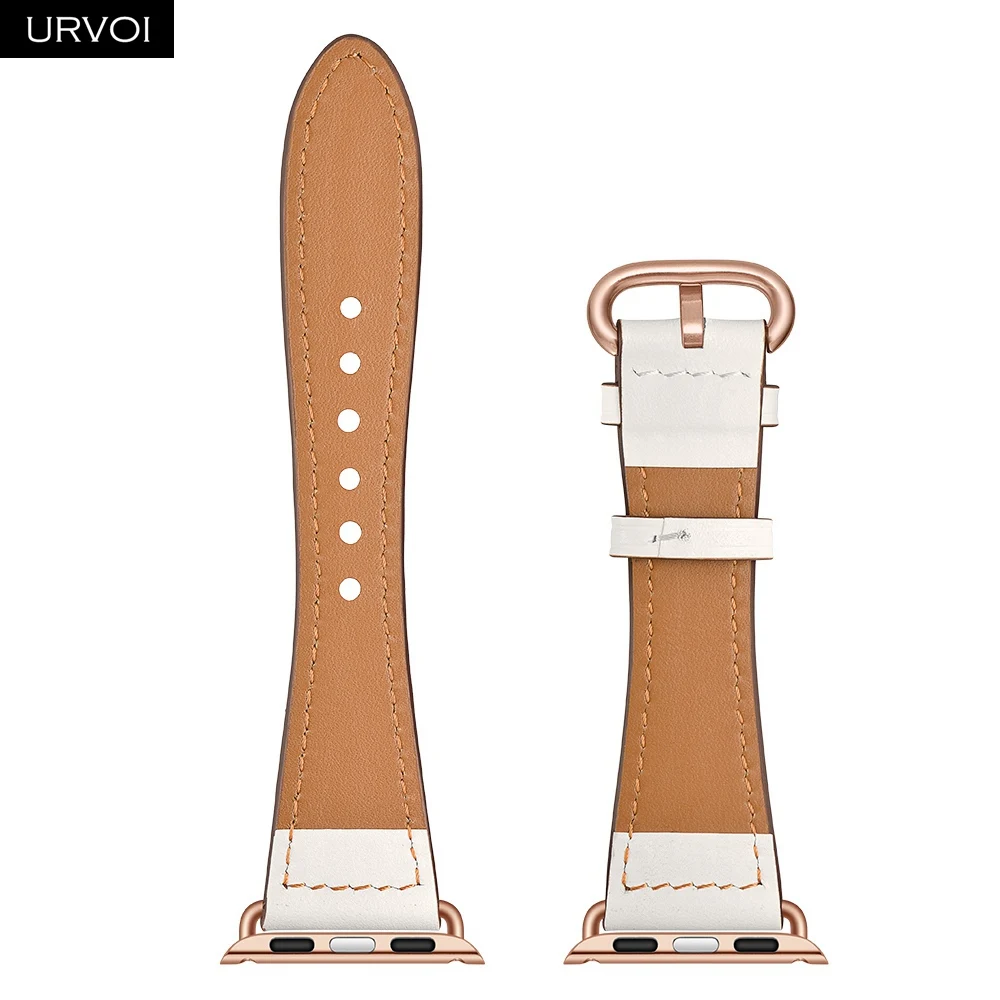 Кожаный ремешок URVOI для apple watch series 5 4 3 2 1 тонкий iwatch классический адаптер розового