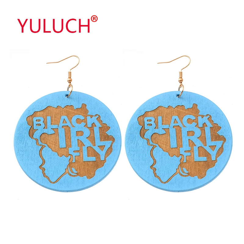 

YULUCH Wooden African earrings new design engraving black cirl fiy painted fashion woman pendant earrings popular jewelry