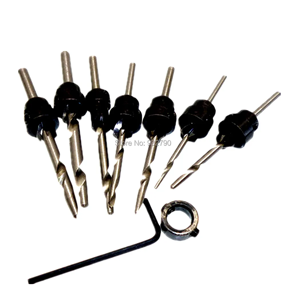 7pcs Tapered Drill Countersink Bit Wood Pilot Hole Woodwork Tapered