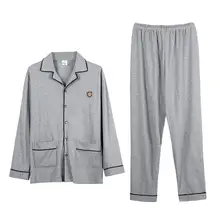 New Pajama Set Male Cotton Sleepwear Gray Home Clothing Long Sleeves Spring Cardigan Top Quality Brand Leisure Pyjamas Suit 3XL