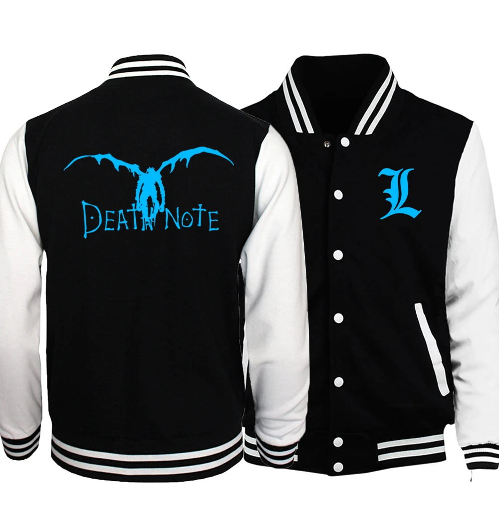 

Death Note Bombe Noctilucent BLEACH Night Lights Men's Black Jacket Spring Autumn Baseball Uniform Fashion Luminous Outerwear