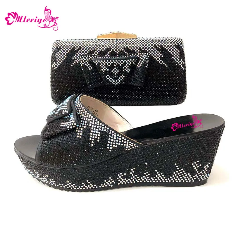 

PU Leather Fashion Ladies Shoes and Bag Set Matching Italian Shoes and Bag for Wedding Nigerian Shoes Black Color