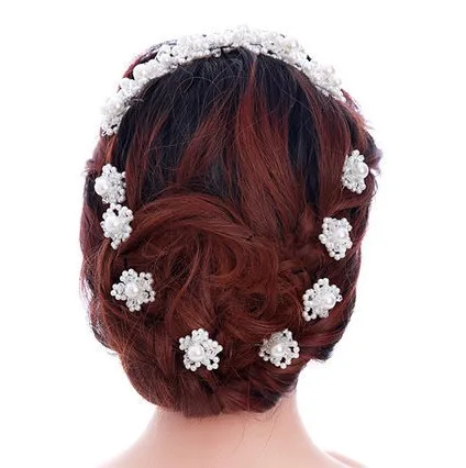 Женская свадебная заколка для волос с искусственным жемчугом, серебряная Свадебная заколка Хрустальная заколка для волос, свадебные аксессуары для волос