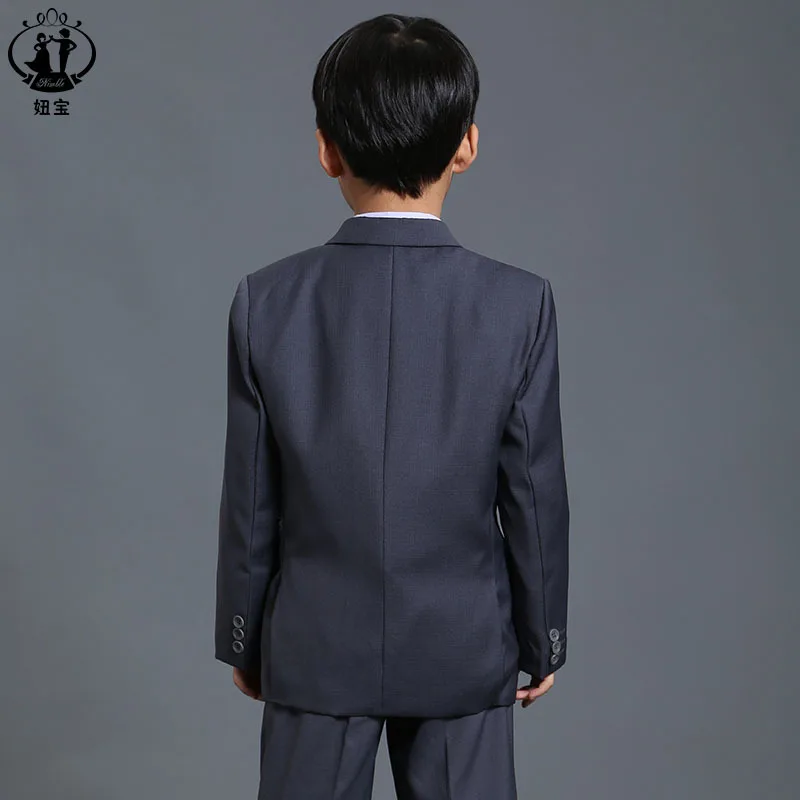 Модный костюм для мальчика Серый блейзер для мальчиков для свадьбы для маленьких мальчиков костюм из 3 предметов пальто+ жилет+штаны в комплекте