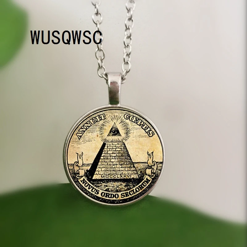 

Vintage Symbol Masonic Illuminati Antique Print Illustration Poster Glass Pendant Necklace Fashion Statement Choker Necklace