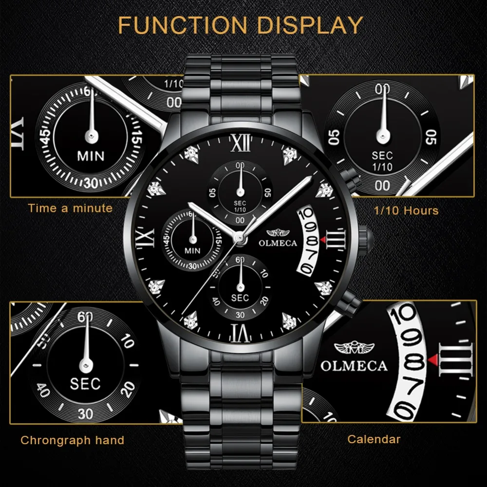 Top Luxury Brand OLMECA Mens Watches Men Gold Watch Men Relogio Masculino Military Army Analog Quar