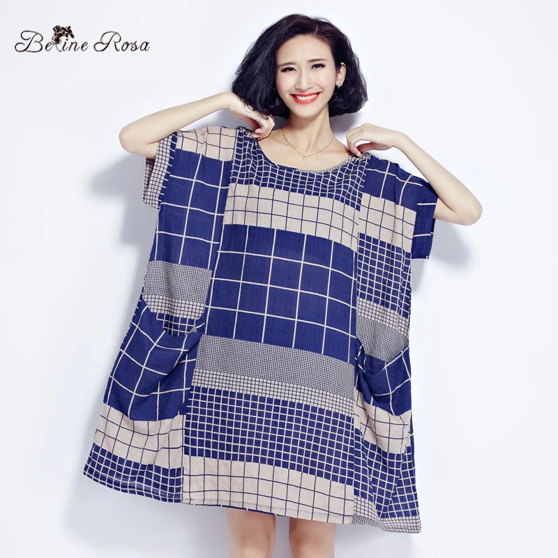 Buy Cheap BelineRosa 2017 Large Size Dress Classical Cotton and Linen Plaid Summer Dress Clothes for Pregnant Women Fit 50~90KG TYW0209