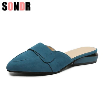 

Party Chic Women Mules Slipper Pointed Toe Closed Shallow High Heels Shoes Sandals 2019 Black Beige Korean Pumps size34-40